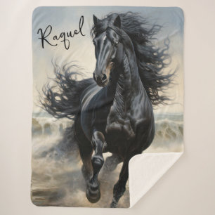 Beautiful Black Thoroughbred Horse Sherpa Blanket
