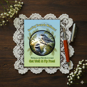 Beautiful Black-throated Grey Warblers Get Well Postcard