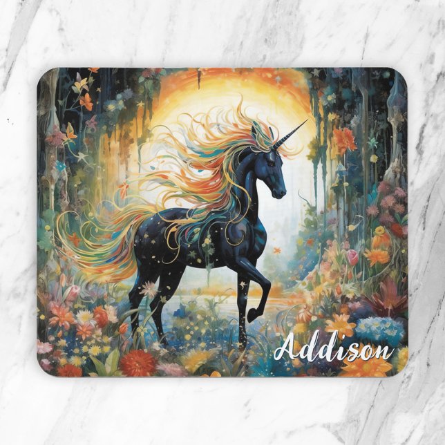 Beautiful Black Unicorn Custom Name Mouse Pad (Creator Uploaded)