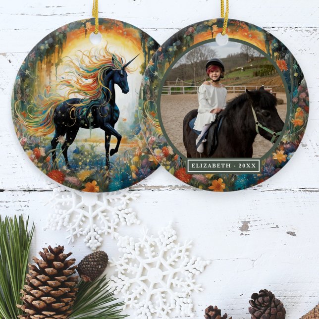 Beautiful Black Unicorn Custom Photo Ceramic Ornament (Creator Uploaded)