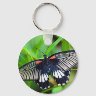 Beautiful Black, White and Red Butterfly Key Ring