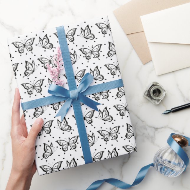 Beautiful black white butterfly wrapping paper (Gifting)