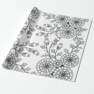 Beautiful Black White Floral Colouring Paper