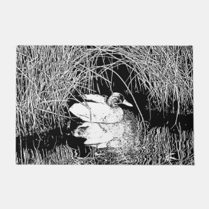 Beautiful Black White High Contrast Mallard Duck Doormat