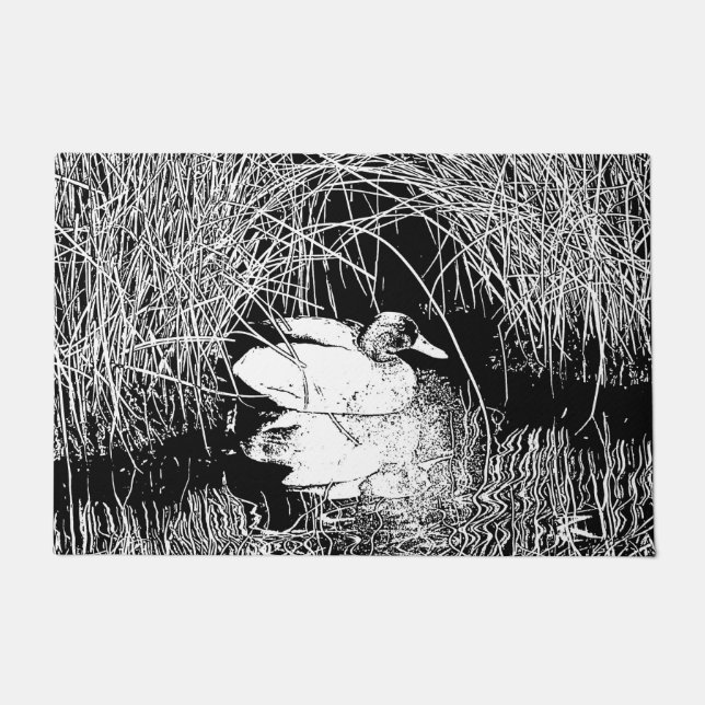 Beautiful Black White High Contrast Mallard Duck Doormat (Front)
