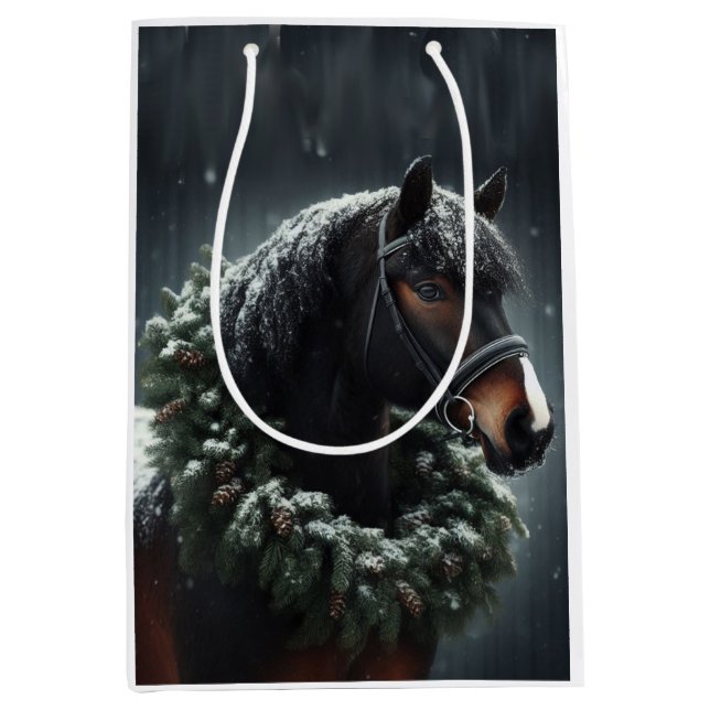 Beautiful Black White Horse Equestrian Animal Love Medium Gift Bag (Front)