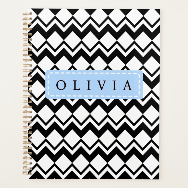 Beautiful Black & White Patterns Custom Name  Planner (Front)