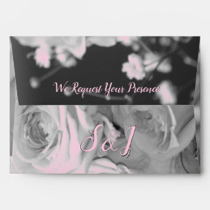 Beautiful Black White Pink And Grey Rose Covered Envelope