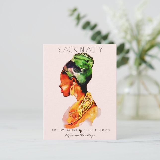 BEAUTIFUL BLACK WOMAN AFRICAN QUEEN GOLD NECKLACE POSTCARD (Standing Front)