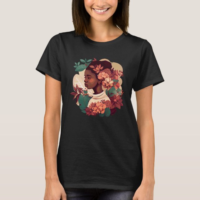 Beautiful Black Woman Afro Melanin Queen Cute Flow T-Shirt (Front)