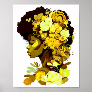 Beautiful Black Woman Afro Queen African Art Yello Poster