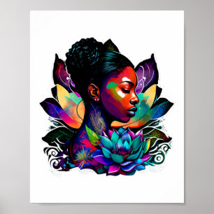Beautiful Black Woman Afro Queen Art Fun Cute Lotu Poster