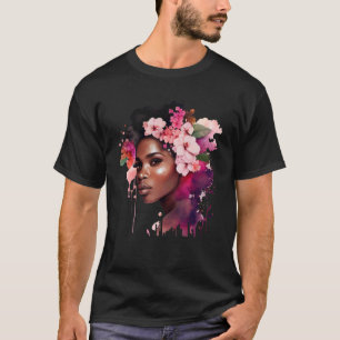 Beautiful Black Woman Afro Queen Melanin Pink Flow T-Shirt