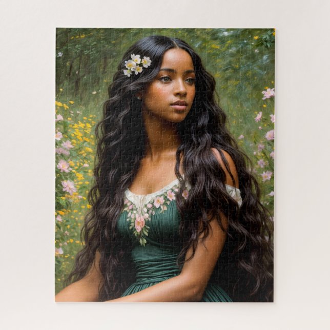 Beautiful Black Woman Floral Painting Jigsaw Puzzle (Vertical)