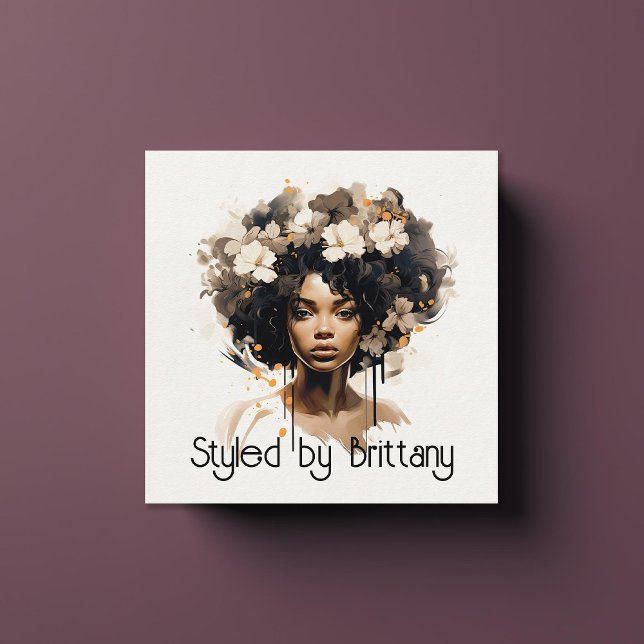 Beautiful Black Woman Hair Makeup Stylist Square Business Card (Creator Uploaded)