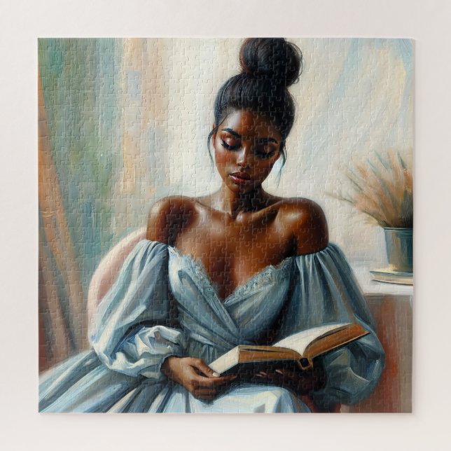 Beautiful Black Woman Reading Book Jigsaw Puzzle (Vertical)