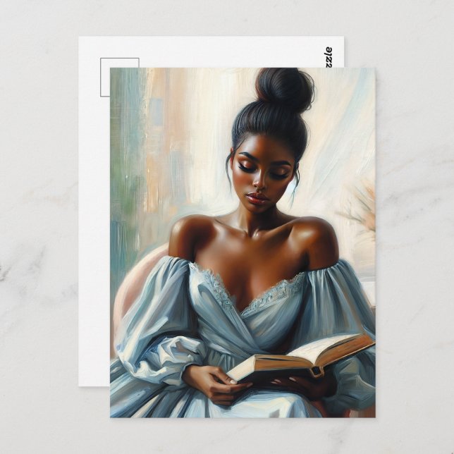 Beautiful Black Woman Reading Book Postcard (Front/Back)