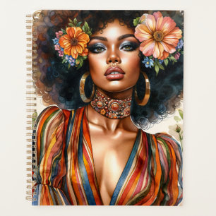 Beautiful Black Woman With Afro 70s Retro Fashion Planner