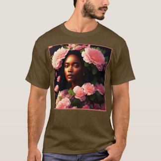 Beautiful Black Woman With Pink Flowers TShirt