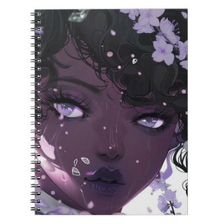 Beautiful Black Woman with Purple Flowers Notebook