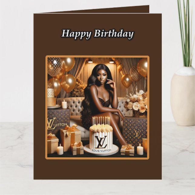 Beautiful Black Woman's Luis Vuitton Birthday Card (Front)
