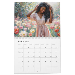 Beautiful Black Women Floral Artwork Calendar
