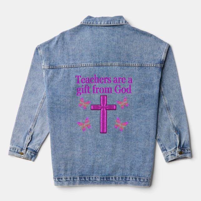 BEAUTIFUL BLESSED TEACHER DESIGN DENIM JACKET (Back)