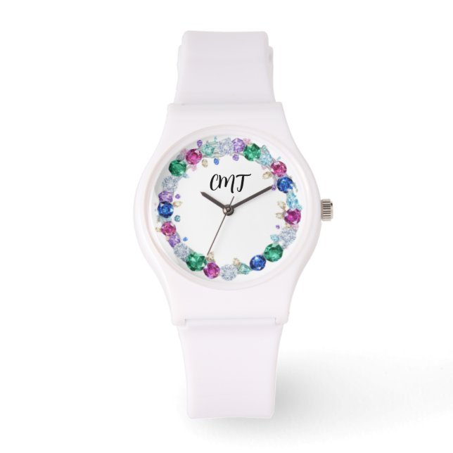 Beautiful Bling Monogram - Gem faced Watch (Front)