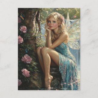 Beautiful Blonde Fairy and Roses Postcard