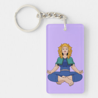 Beautiful Blonde Girl Yoga Pose Lotus Cute Key Ring