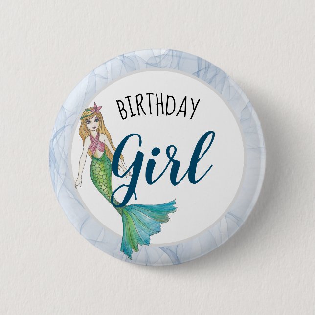 Beautiful Blonde Hair Mermaid Birthday Girl 6 Cm Round Badge (Front)