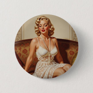 Beautiful blonde pin-up 50's art 6 cm round badge