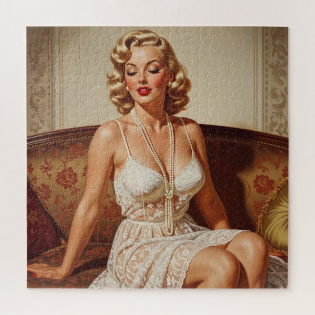 Beautiful blonde pin-up 50's art jigsaw puzzle (Vertical)