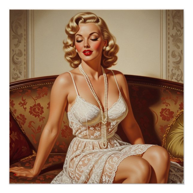 Beautiful blonde pin-up 50's art poster (Front)