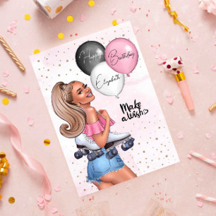 Beautiful Blonde Roller Girl Happy Birthday Holiday Card