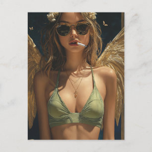 Beautiful Blonde Smoking Angel Postcard