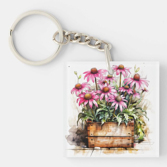 Beautiful Blooming Aster Flowers Key Ring (Front)