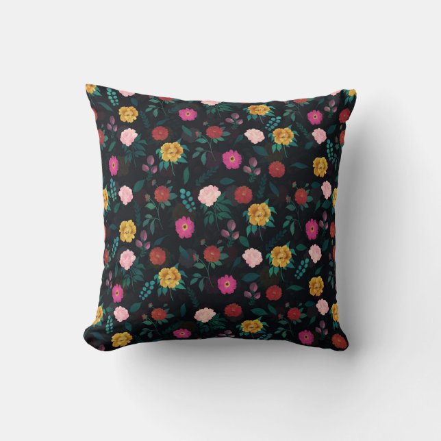 Beautiful Blooming Flowers Night Garden Pattern Cushion (Front)