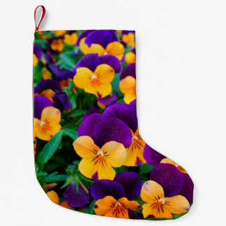 Beautiful blooming pansies in the garden small christmas stocking