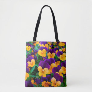 Beautiful blooming pansies in the garden tote bag
