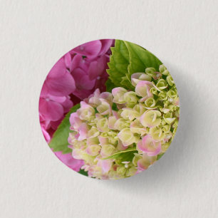 Beautiful Blooming Pink and White Hydrangeas 3 Cm Round Badge