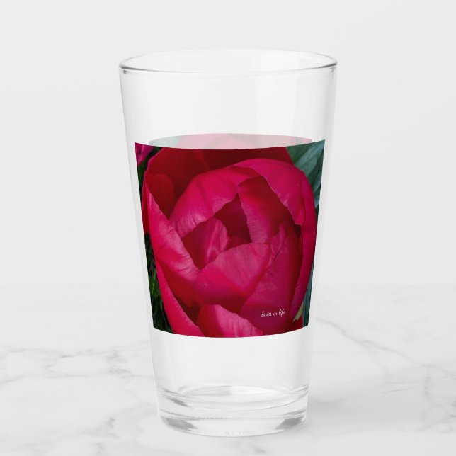 Beautiful Blooming Red Peony  Glass (Front)