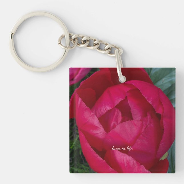 Beautiful Blooming Red Peony  Key Ring (Front)