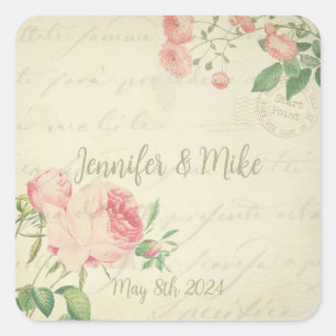 Beautiful blooming vintage roses design square sticker