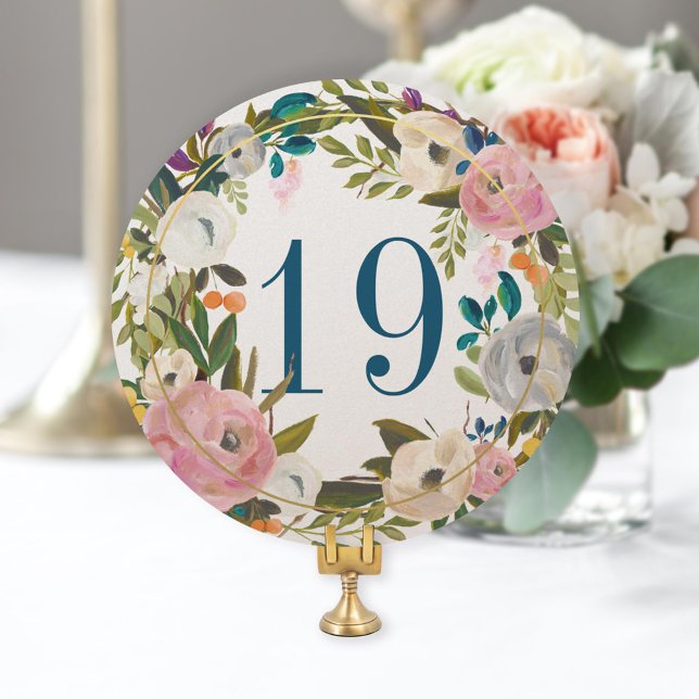 Beautiful Blooms Floral Circle Table Number Card (Creator Uploaded)