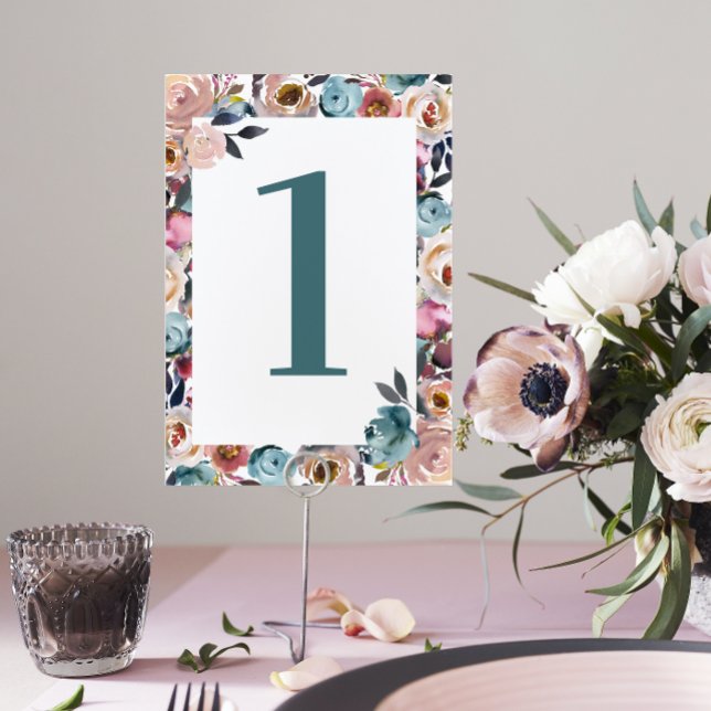 Beautiful Blooms Floral Spring Watercolor Wedding Table Number (Creator Uploaded)