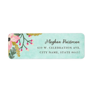 Beautiful Blooms Return Address Label / Aqua