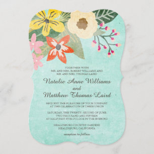 Beautiful Blooms Watercolor Floral Wedding / Aqua Invitation