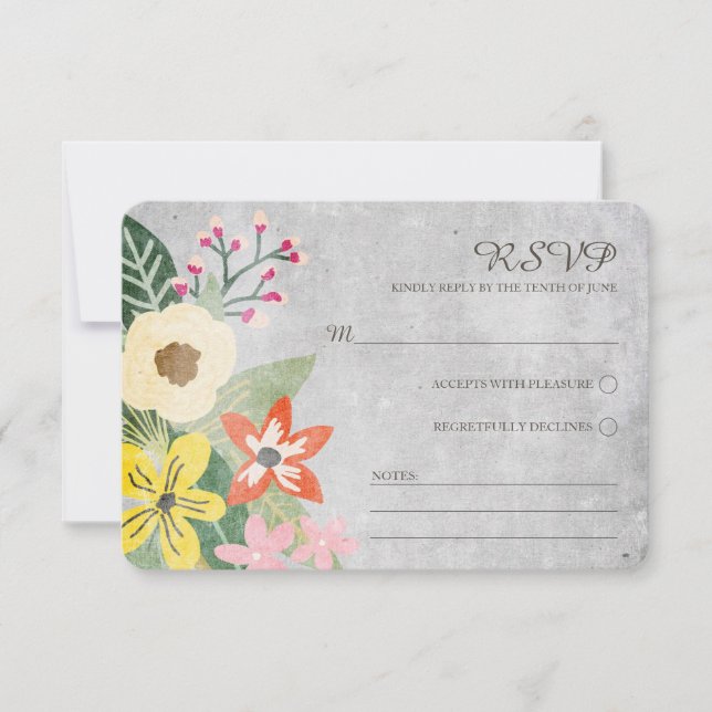 Beautiful Blooms Wedding RSVP Card / Grey (Front)