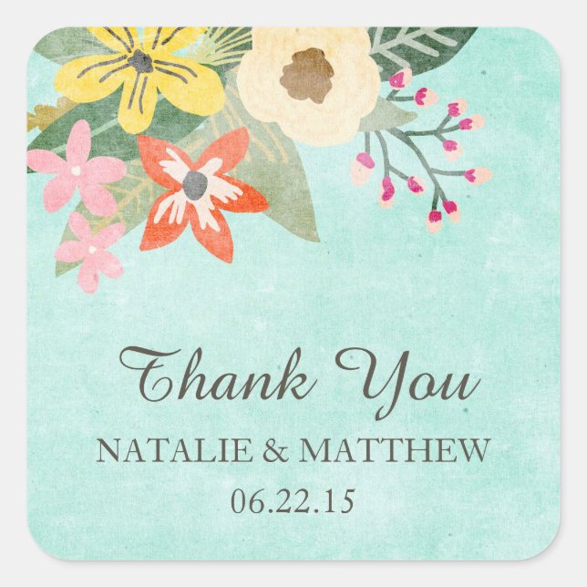 Beautiful Blooms Wedding Thank You Favour Stickers (Front)